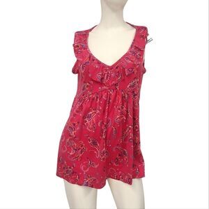Haptics Pink Paisley Top SZ S Sleeveless ruffle Blouse Top Summer